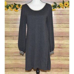 Max Studio Ladies L Gray Sweater Dress Balloon Sleeves at Knee Career Neutral